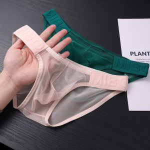 
Ultra-thin men's briefs mesh transparent convex hollow perspective sexy comfortable breathable large bag shorts