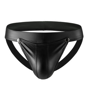
Crotch button-openable men's double T-string underwear, imitation leather, empty back, sexy patent leather large pouch, stage butt-revealing underpants