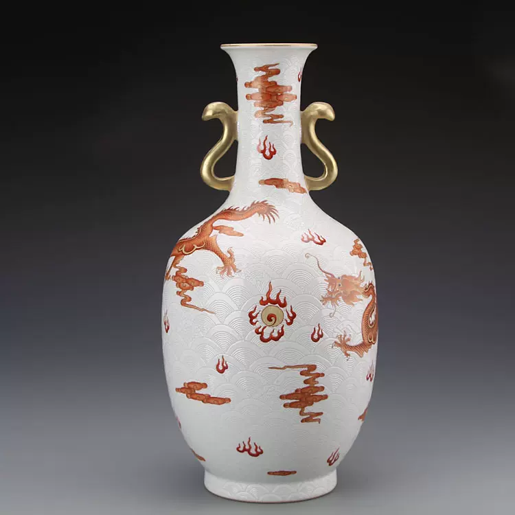 清代手工绘画青花山水人物纹花篮瓶复古摆设做旧仿古瓷收藏古玩