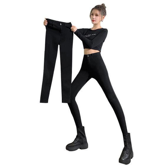 170 lengthened leggings Female wearing autumn 175 tall high -waisted tights tight -fitting pencil magic black pants
