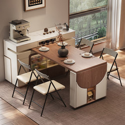 Small Apartment Solid Wood Rotating Multifunctional Slate Island Table with Retractable Folding Dining Table and Sideboard Integrated for Home Use