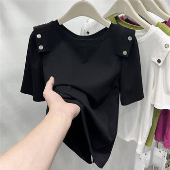 Fat mm300Jin [Jin equals 0.5kg] Loose slimming threaded short-sleeved T-shirt for women