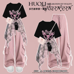 Summer Outfit Set 2026 New Style for Junior High School Girls Short-Sleeved T-Shirt + Cargo Pants Trendy Dopamine Outfit