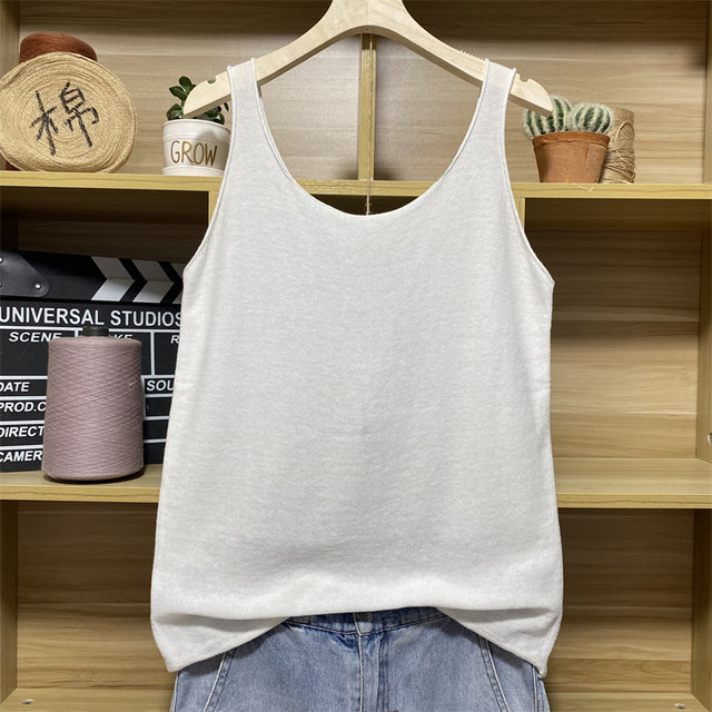 Summer vest pure cotton thread women's sleeveless base knitted inner top loose casual thin style for women's straps