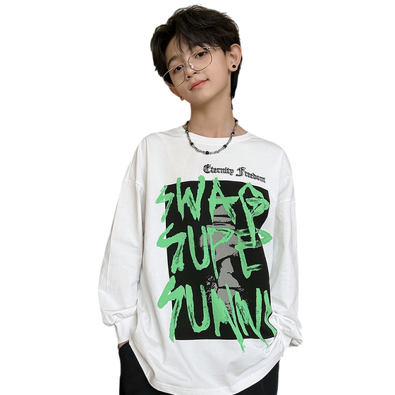 
Boys long-sleeved T-shirt Spring and Autumn Clothes Medium and Large Children's New Loose Top Pure Cotton Trendy Brand Boys T-shirt Base Shirt