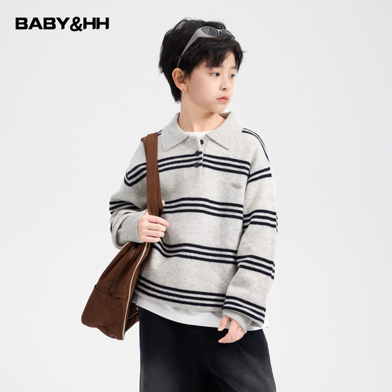 
Boys' Autumn and Winter Korean Style Striped Polo Collar Warm Sweater 2026 New Children's Thickened Knitted Half Cardigan Jacket