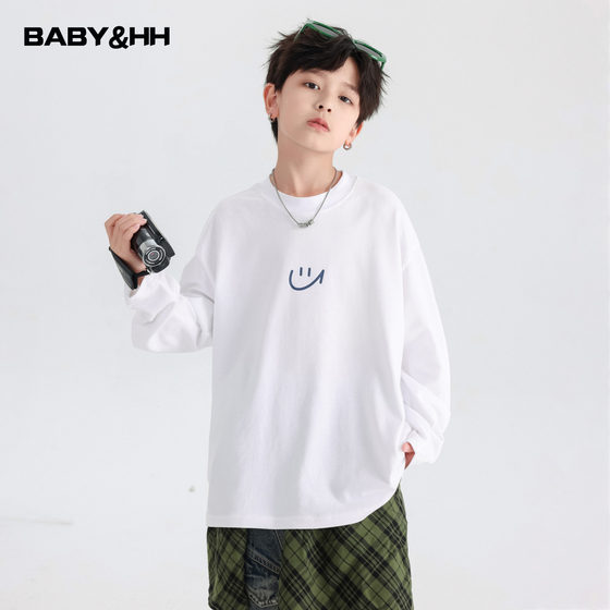 
Boys spring white cotton long-sleeved T-shirt 2026 new style children boys spring and autumn loose thin bottoming tops
