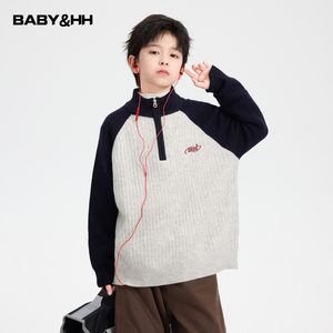 
Boys' autumn and winter clothing contrasting color thickened half turtleneck sweater 2026 new children's middle school students half cardigan knitted jacket