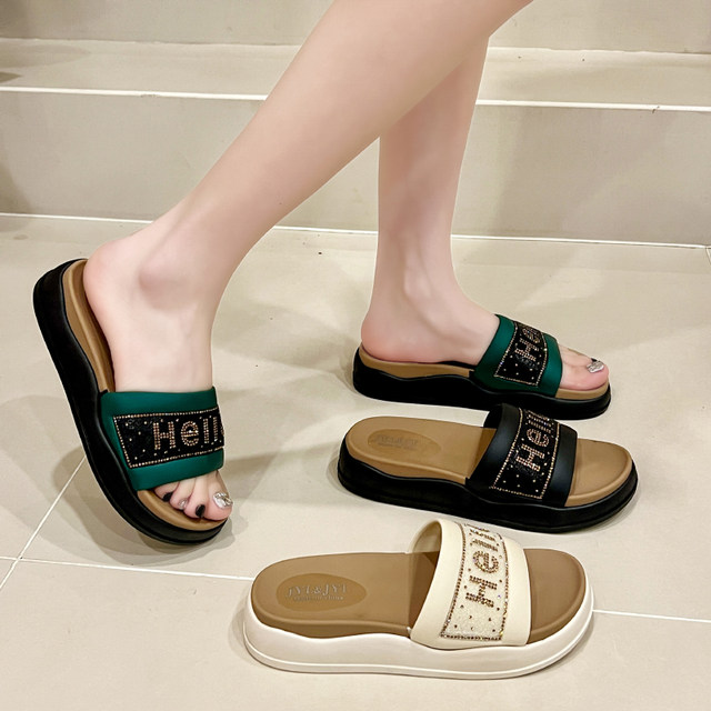 Thick-soled slippers for women, summer outer wear, high-end temperament ...