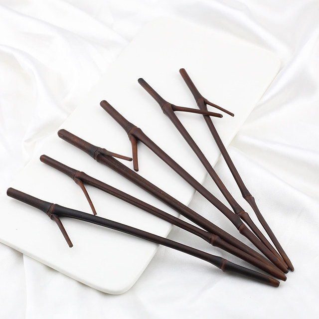Natural bamboo bamboo hairpin carbonized bamboo branches diy ancient style hairpin entangled with flowers glass jewelry accessories materials bun hair