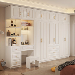 French-Style Cream-Colored Wardrobe and Desk Combo, Simple Modern Enf-Level Eco-Friendly Economical Wardrobe Set for Small Apartments
