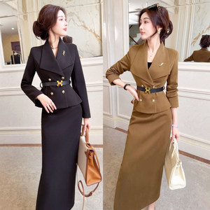 
[10% off new products] Elegant and high-end celebrity suit for women, slim double-breasted small suit and skirt two-piece set
