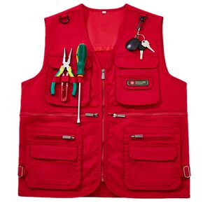 
Middle-aged men's vest in spring and autumn thick multi-pocket vest casual photography fishing red horse clip dad's waistcoat