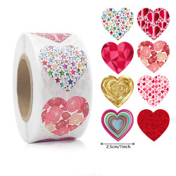 500 Stickers/Roll Heart-Shaped Valentine's Day Stickers Sealing Stickers Glowing Glitter Heart-Shaped Gift Decoration Adhesive Labels