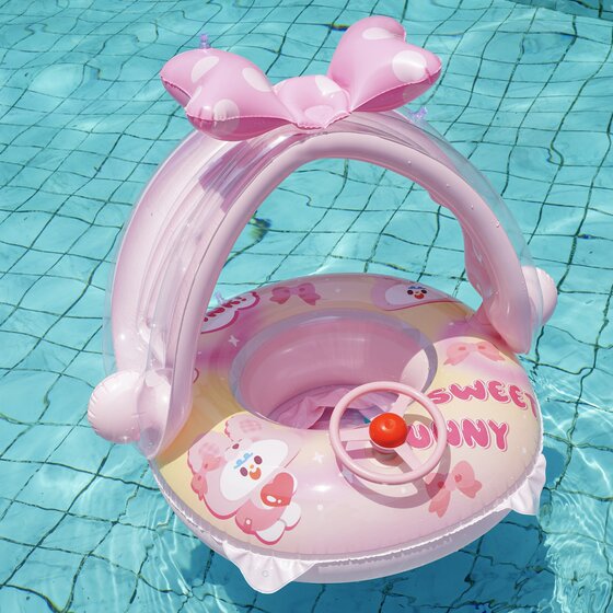 
Children's awning swimming ring ding ding steering wheel seat ring baby girl bow floating ring sun protection water inflatable