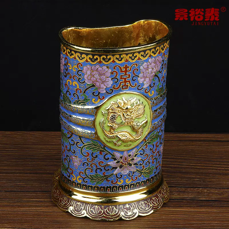 旧家珍蔵品・銅製・金鍍・花紋・龍耳・景泰藍・琺瑯彩・酒壷擺件』極細工・