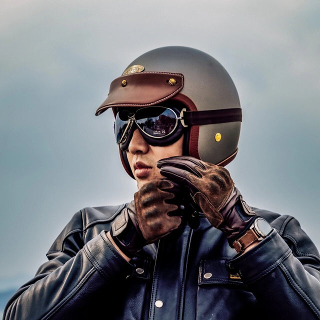 Seabird hedon 3/4 half helmet handmade chrysanthemum pure brass buckle retro full helmet sun protection visor helmet cowhide brim