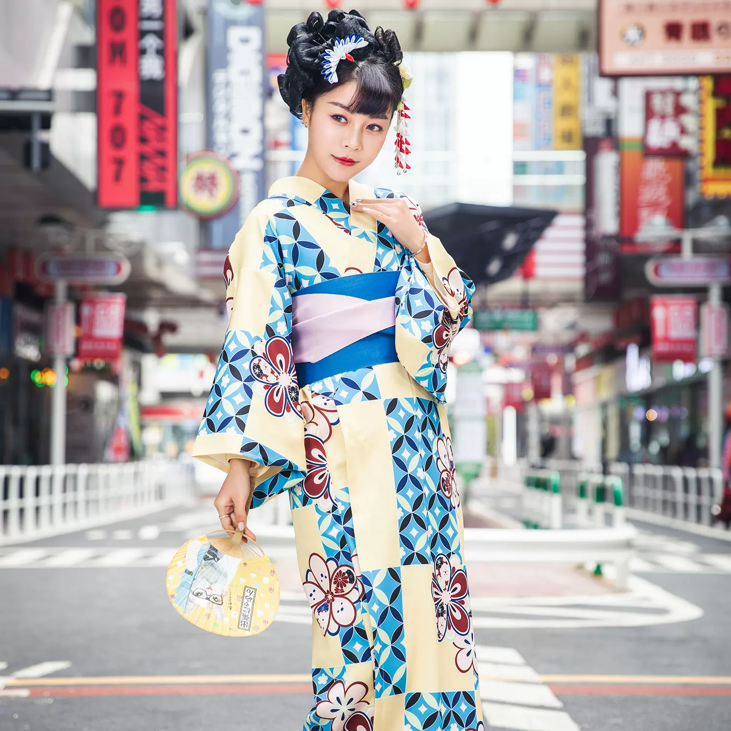 日本改良版和服纯欲复古清新淡雅可爱少女黄色花夏日祭