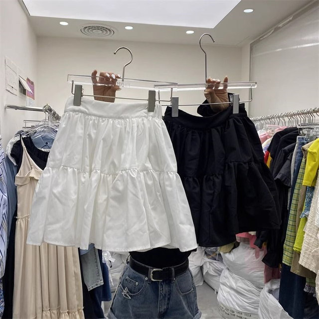 White sweet pleated skirt for women in summer 2025 new high waist A-line umbrella skirt fluffy skirt jk short skirt trendy ins
