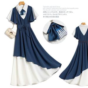 
Large size women's 2024 new summer dress for women, waist-hugging dress for women, fat girl, fashionable belly-covering skirt, high waist, thin