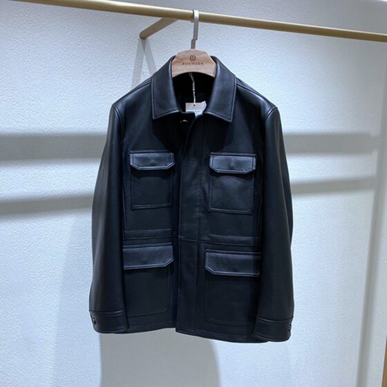
Fangshi 26 Spring Clothing Black Lapel Single Breasted Deerskin Leather Light Luxury Versatile Commuting Men's Single Leather Jacket