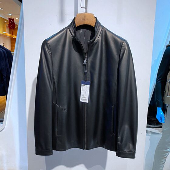 
Fangshi Spring and Autumn Clothes Black Stand Collar Zipper Genuine Sheepskin Leather Versatile Commuting Men's Single Leather Jacket Jacket