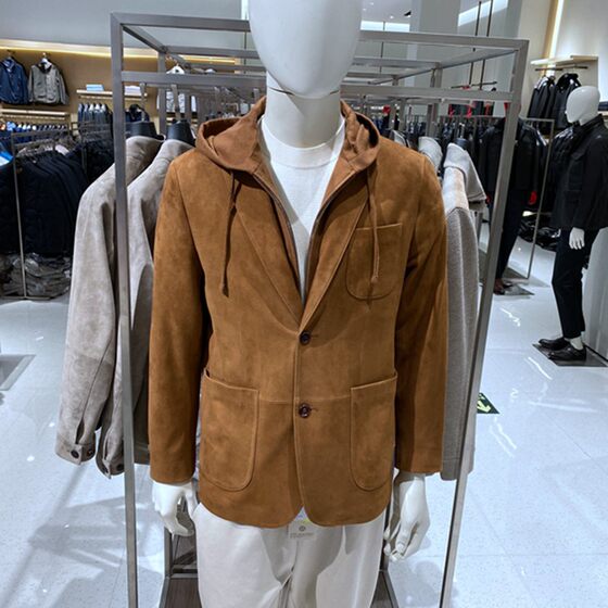 
Fang Shi Spring and Autumn Suit Collar Horn Button Sheepskin Vertex Genuine Leather Versatile Commuting Removable Hat Men's Leather Jacket