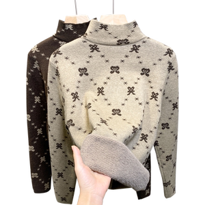 
One-piece velvet half-turtleneck sweater for women plus velvet bottoming shirt 2025 autumn and winter new style knitted sweater with thickened top trendy