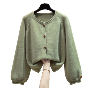 Round neck sweater jacket for women 2026 spring and autumn new style loose lazy style outer wear thickened top fashionable knitted cardigan