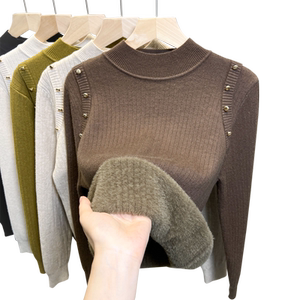 
Women's velvet half turtleneck sweater all-in-one velvet thickened bottoming shirt 2025 autumn and winter new style knitted sweater inner top