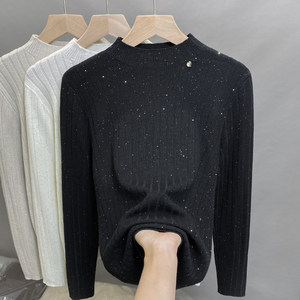 
Sequin half-turtleneck sweater for women's base shirt 2025 autumn and winter new pullover with knitted sweater and fashionable top inside