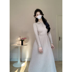 
Amy's shop foreign trade quality knitted high-waisted slim dress for women in autumn and winter with fashionable temperament, coat with long skirt