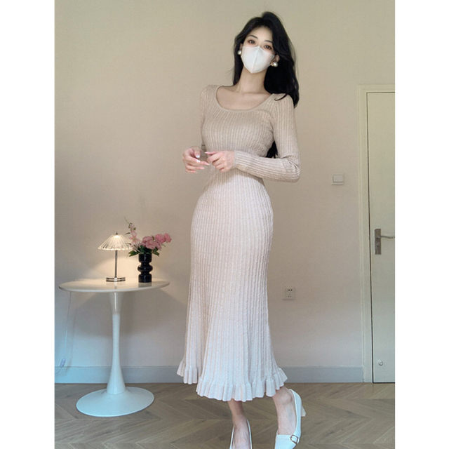 Amy's store foreign trade quality knitted fishtail dress women's autumn ...