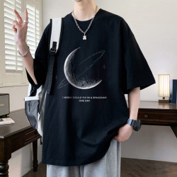 Pure Cotton Short-Sleeved T-Shirt for Men, New Summer Style, Large Size, Dropped Shoulder Sleeves, Loose Fit, Trendy Brand, Round Neck, Casual Half-Sleeve