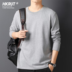 2025 Men's Long-Sleeve T-Shirt Pure Cotton Men's Slim Fit Solid Color Crew Neck Base Layer Trendy Fashion Top Autumn Shirt