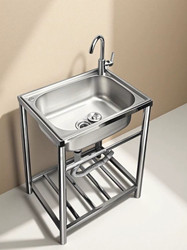 Kitchen Stainless Steel Thickened Sink with Stand, Integrated Countertop Dishwashing Sink, Balcony Wash Basin for Home Use