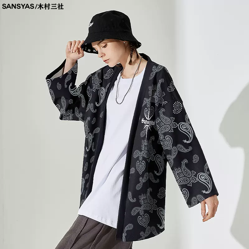 木村三社sansyas 圣母腰果花衬衣男潮流ins潮牌道袍外套潮牌痞帅