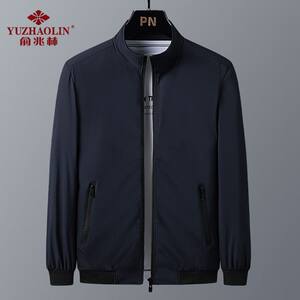 
2025 middle-aged and elderly men's jacket spring and autumn casual stand-up collar jacket solid color loose thin dad's top