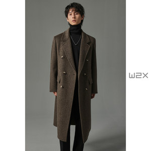 
w2x 950g heavy long-haired double-sided wool coat for men's mid-length Nizi windbreaker jacket
