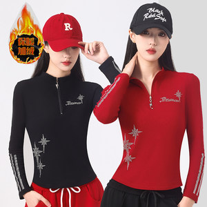 
Women's square dance clothing threaded cotton plus velvet zipper hot diamond sports fitness casual dance clothing autumn and winter new style