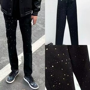 
Su Liu's same style hot-drilled baby's breath jeans for men in spring and autumn new style super hot ins spirit boy straight slim pants