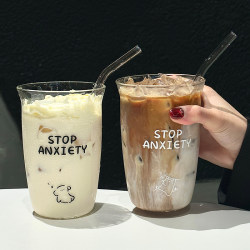 Large-Capacity Straw Cup for Students, High Borosilicate Glass Cup, Coffee Cup, High-Value Transparent Water Cup for Girls, Household Cup