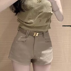 Hong Kong Style Casual Shorts for Women, Spring and Summer, High-Waisted, Slimming, Retro, Thickened, Straight-Leg Hot Pants, Hip-Hugging A-Line Wide-Leg Pants