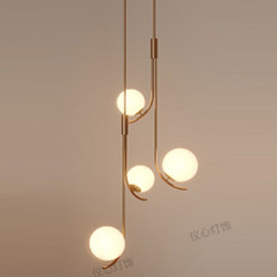 Creative Spherical Glass Bedside Pendant Light with Long Cord, Double-Headed, Light Luxury, Unique Nordic Style, Master Bedroom Background Wall Small Pendant Light