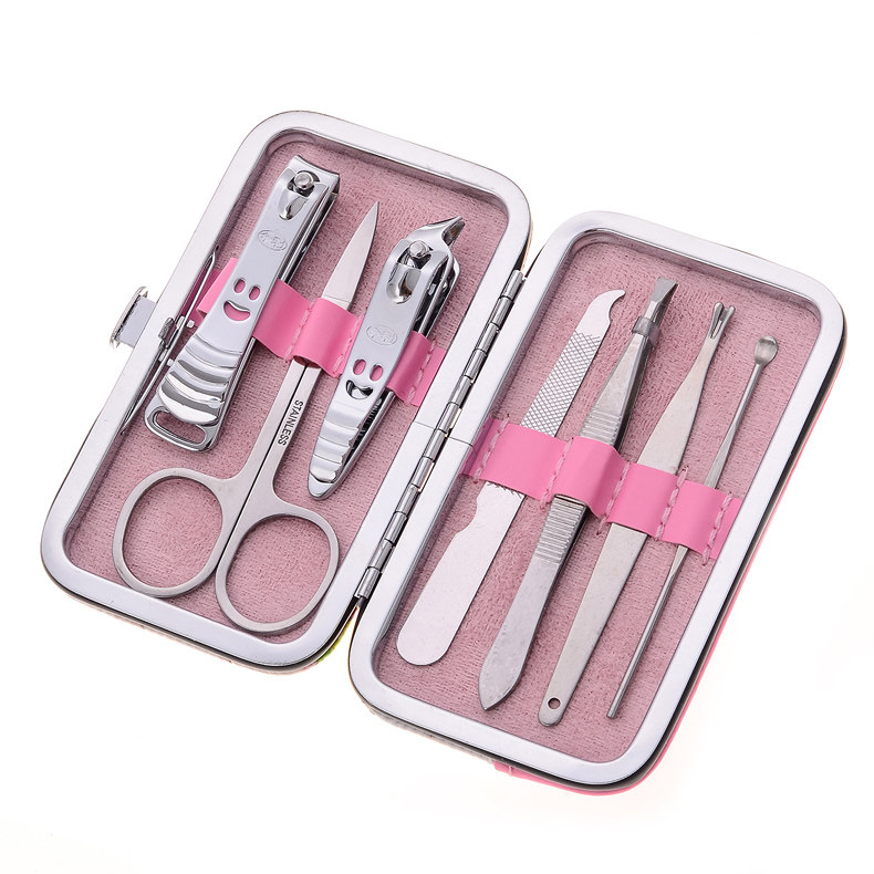 인쇄 가능한 로고 KONRI 손톱깎이 세트 7피스 매니큐어 매니큐어 스테인레스 스틸 손톱깎이 7W SMILEY-