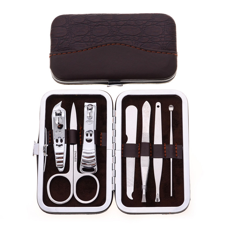 인쇄 가능한 로고 KONRI 손톱깎이 세트 7피스 매니큐어 매니큐어 스테인레스 스틸 손톱깎이 7W SMILEY-