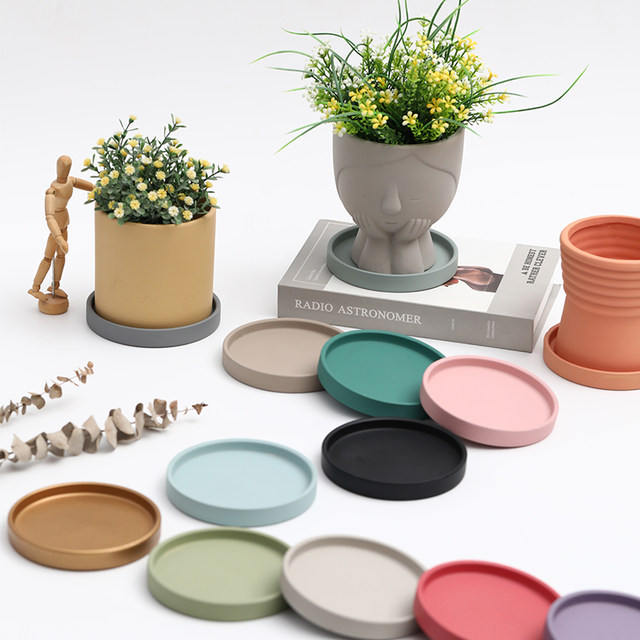 Ceramic round flowerpot water connection tray Nordic decorative Morandi pigment burning base thickened cushion water-retaining flower holder