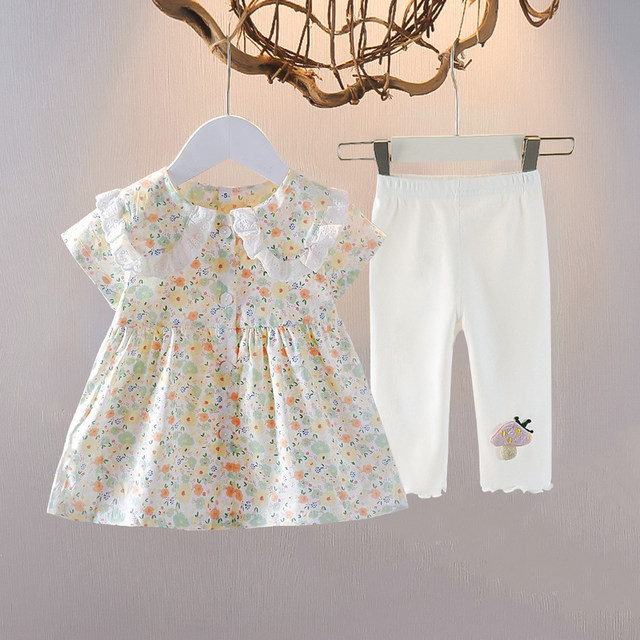 0-3 years old girl baby floral dress suit summer single-breasted skirt ...