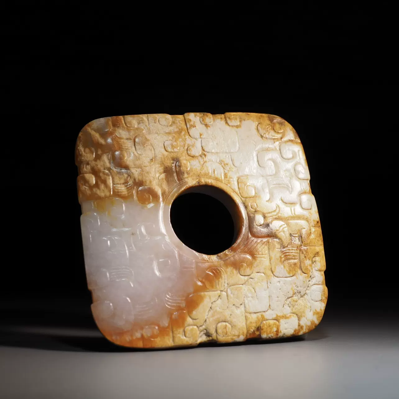 春秋罕见方形龙纹玉璧高古玉器真品挂佩饰和田玉
