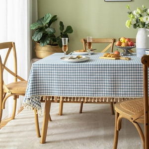 
Japanese-style small fresh cotton and linen cloth plaid tablecloth pastoral dining tablecloth tea tablecloth tea tablecloth tassel checkered tablecloth cover scarf